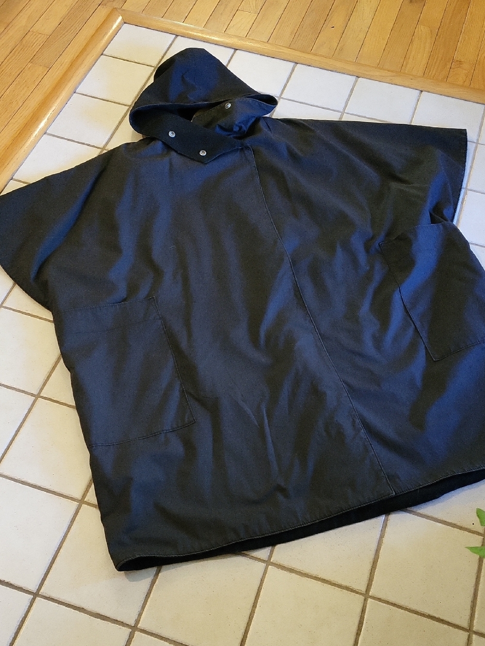 Bebe Black Hooded  Poncho Coat, Wool Lined
